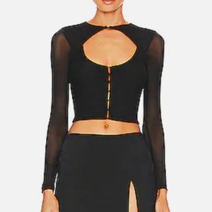 Revolve Superdown Black Longsleeve Sheer Key Hole cut chest Top latch